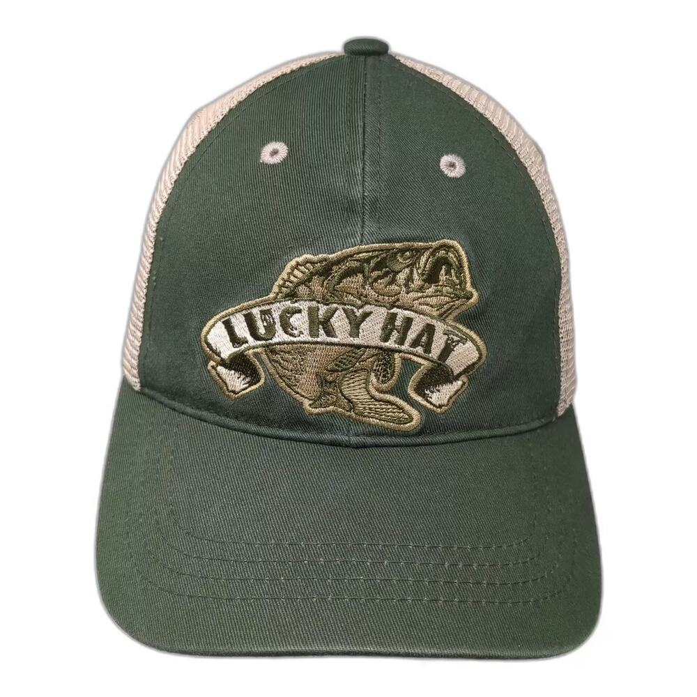 Infinity Headwear Trucker Hat Green Beige OS Snapback Embroidered Bass Fish